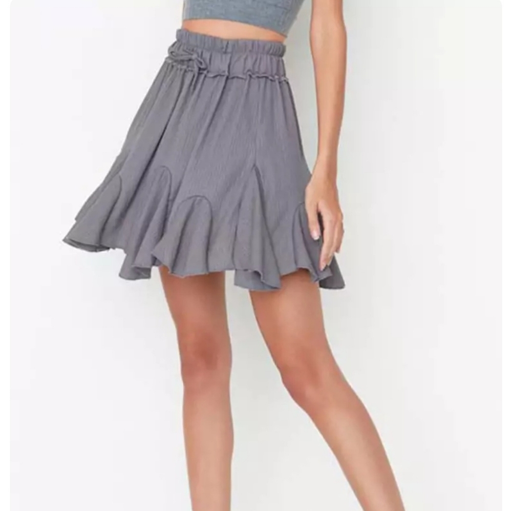 The Impeccable Pig Skort Sz S Flouce Detail & Drawstring Chambray Blue Stripped - Picture 1 of 14